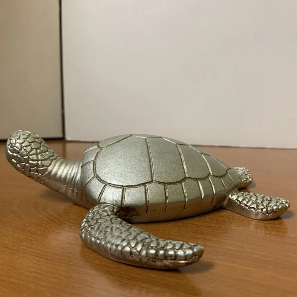 Coastal Turtle Wall Hanger Silver Colored Resin Approx 7”x7”